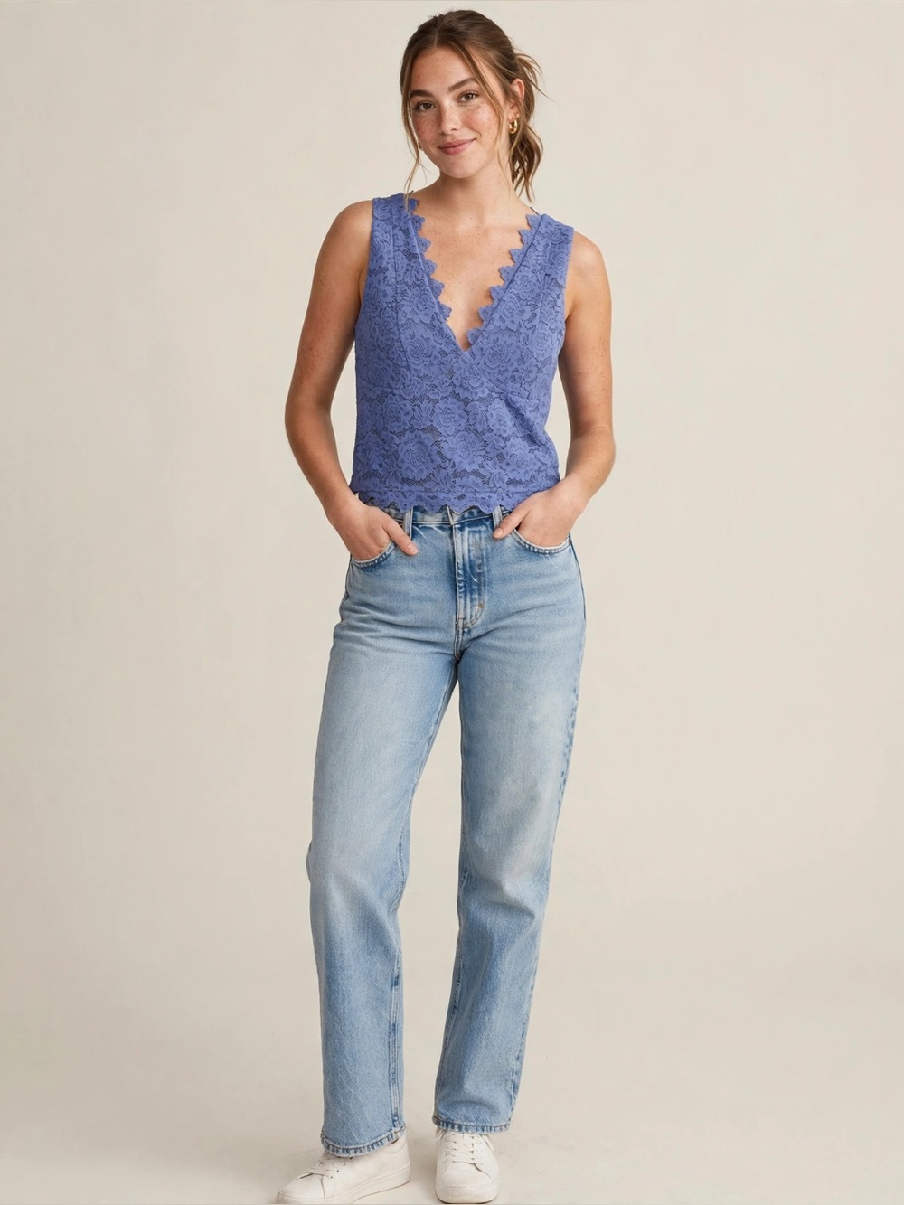 ReoRia Blue Lace Tank Top